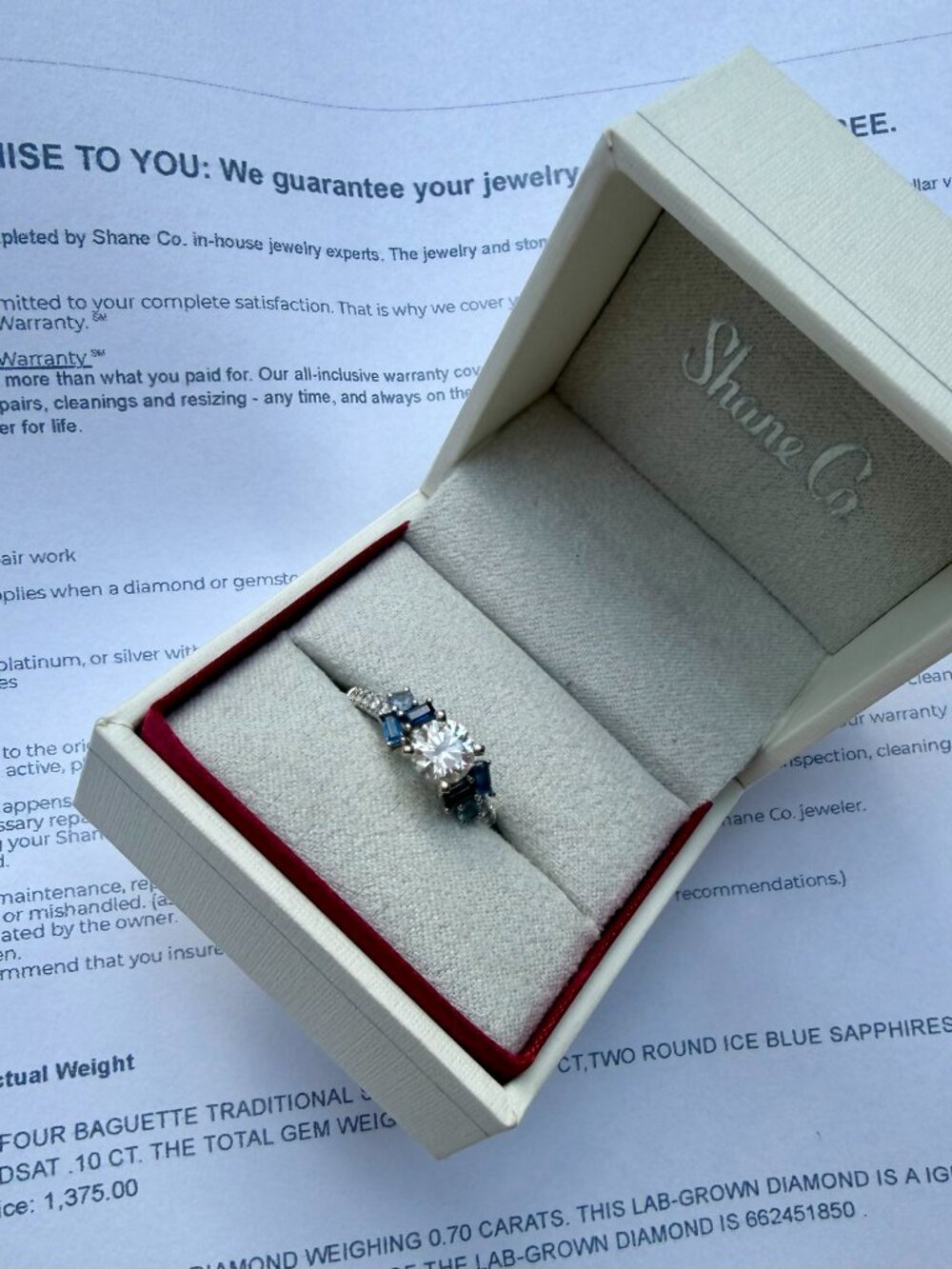 Sapphire Diamond Engagement Ring 5 3/4 NIB Shane & Co. 14K white gold - Picture 8 of 12